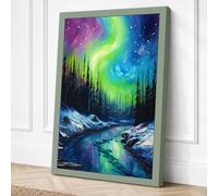 Aurora Over Frozen River Canvas Wall Art Print 36x24 Inch (91 x 61 cm)
