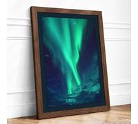 Aurora Over Mountains Scandinavian Framed Wall Art Print A2 (59.4×42cm) Walnut, Wall Decor for Living Room, Bedroom, Office & Home, Ready to Hang, Art Gift