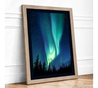 Aurora Over Silence Scandinavian Framed Wall Art Print A2 (59.4×42cm) Oak, Wall Decor for Living Room, Bedroom, Office & Home, Ready to Hang, Art Gift