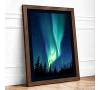 Aurora Over Silence Scandinavian Framed Wall Art Print A2 (59.4×42cm) Walnut, Wall Decor for Living Room, Bedroom, Office & Home, Ready to Hang, Art Gift