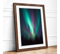 Aurora Over Silent Forest Modern Framed Wall Art Print A1 (84.1×59.4cm) Walnut, Wall Decor for Living Room, Bedroom, Office & Home, Ready to Hang, Art Gift