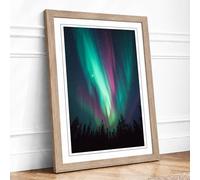 Aurora Over Silent Forest Modern Framed Wall Art Print A3 (42×29.7cm) Oak, Wall Decor for Living Room, Bedroom, Office & Home, Ready to Hang, Art Gift