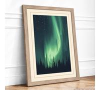 Aurora Over Silent Forest Scandinavian Framed Wall Art Print A3 (42×29.7cm) Oak, Wall Decor for Living Room, Bedroom, Office & Home, Ready to Hang, Art Gift