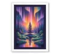 Aurora Over Silent Forest Scandinavian Framed Wall Art Print A3 (42×29.7cm) White, Wall Decor for Living Room, Bedroom, Office & Home, Ready to Hang, Art Gift