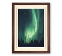 Aurora Over Silent Forest Scandinavian Framed Wall Art Print A4 (29.7×21cm) Walnut, Wall Decor for Living Room, Bedroom, Office & Home, Ready to Hang, Art Gift