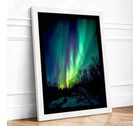 Aurora Over Silent Peaks Scandinavian Framed Wall Art Print A1 (84.1×59.4cm) White, Wall Decor for Living Room, Bedroom, Office & Home, Ready to Hang, Art Gift