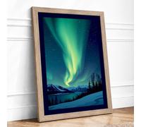 Aurora Over Silent Snow Scandinavian Framed Wall Art Print A2 (59.4×42cm) Oak, Wall Decor for Living Room, Bedroom, Office & Home, Ready to Hang, Art Gift