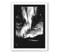 Aurora Over Silent Waters Japandi Framed Wall Art Print A1 (84.1×59.4cm) White, Wall Decor for Living Room, Bedroom, Office & Home, Ready to Hang, Art Gift