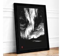 Aurora Over Silent Waters Japandi Framed Wall Art Print A1 Black