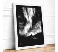 Aurora Over Silent Waters Japandi Framed Wall Art Print A1 White