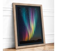 Aurora Over Starlit Skies Scandinavian Framed Wall Art Print A1 (84.1×59.4cm) Oak, Wall Decor for Living Room, Bedroom, Office & Home, Ready to Hang, Art Gift