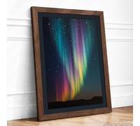 Aurora Over Starlit Skies Scandinavian Framed Wall Art Print A1 (84.1×59.4cm) Walnut, Wall Decor for Living Room, Bedroom, Office & Home, Ready to Hang, Art Gift