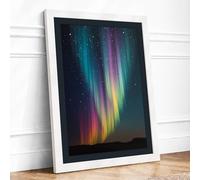 Aurora Over Starlit Skies Scandinavian Framed Wall Art Print A4 (29.7×21cm) White, Wall Decor for Living Room, Bedroom, Office & Home, Ready to Hang, Art Gift