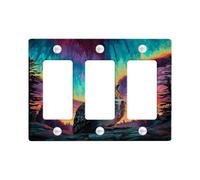 Aurora Owl Light Switch Cover Plate, Enchanting Owl Design with Colorful Northern Lights, Ideal for Winter Decor, Thermoplastic Standard Size, Home Accents 3 Gang Wall Plate