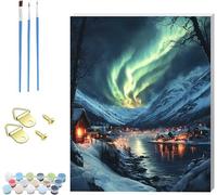 Aurora Paint by Numbers for Adults with Frame, Paint by Numbers on Canvas Landscape, DIY Oil Painting Arts and Crafts Kit with Brushes, Hobbies for Adults Women, Home Wall Decor Gifts 30x40cm W-1932