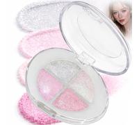 Aurora Pink Glitter Eyeshadow Palette with Mirror - Four Iridescent Pink Silver Shimmer Shades for Eyes Cheeks Inner Corners Buildable High-Shine Long-Lasting Lightweight Compact Sparkling
