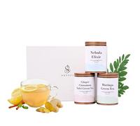 Aurora Premium Herbal Tea Gift Box, Ideal Gifts For Women & Men- 3 Loose Leaf Teas (Moringa, Ginger Cinnamon Tulsi & Nebula Elixir) - 150g Total with Stainless Steel Infuser - Luxury Rigid Gift Box