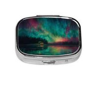 Aurora Print Pill Box 2 Compartment Medicine Pill Case,Portable for Pocket Or Purse Pill Box Decorative Metal Medicine Organizer