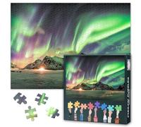 Aurora Puzzles for Adults 1000 Pieces, Skagsanden Beach Lofoten Islands Norway Jigsaw Puzzles, Adult Puzzle for Adults, Educational Fun Games or Toys for Elders Friends 20X27 INCH