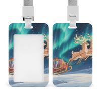 Aurora Reindeer Team Id Badge Holder Retractable Badge Holders Heavy Duty Plastic Id Card Holder with Lanyard Waterproof Name Tag Sleeve for Nurses, Teachers, Office Professionals