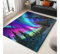 Aurora Rug for Bedroom, 140 x 200 cm, Machine Washable Area Rugs with Non Slip Backingfor Living Room, Carpet Kitchen Dining Room Kids Playroom DecorFantasy Forest Arctic Aurora