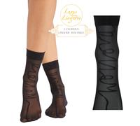 Aurora Script Socks by Wolford Black Transparent Socks Logo On