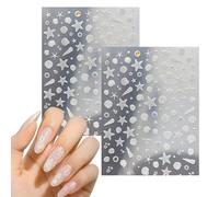 Aurora Seashell & Starfish Nail Stickers - Self-Adhesive Ocean Style Decals with Spiral Star Patterns DIY Nail Art Accessories, for French Tips Summer 2 Sheet (Shell-2Sheets)