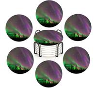 Aurora Set of 6 Absorbent Ceramic Coasters with Cork Base & Holder,10cm Round Drink Mats for Mugs, Wine Glasses - Spill Protection for Wood/Glass Tables