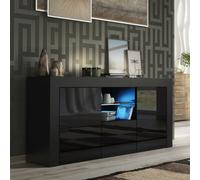 Aurora Sideboard 145Cm Black With High Gloss Doors And Led Lighting - Creative Furniture