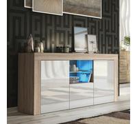 Aurora Sideboard 145Cm Oak & White With High Gloss Doors And Led Lighting - Creative Furniture