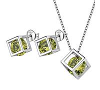 Aurora Tears 925 Sterling Silver Birthstone Necklaces Stud Earrings Jewellery Sets Gifts Square Birth Stone Pendant for Women and Girls