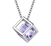 Aurora Tears 925 Sterling Silver Birthstone Necklaces Stud Earrings Jewellery Sets Gifts Square Birth Stone Pendant for Women and Girls