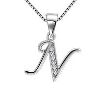 Aurora Tears 925 Sterling Silver Letter N Initial Alphabet White Gold Plated Pendant Necklace 18" DP0045N