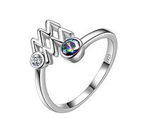 Aurora Tears Aquarius Ring Zodiac Adjustable Rings 925 Sterling Sliver Mystic Rainbow Topaz Constellation Open Ring Horoscope Jewellery Gift for Women and Girls DR0087P