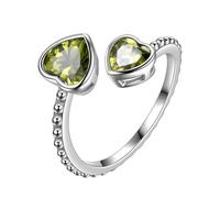 Aurora Tears August Birthstone Love Heart Adjustable Rings Sliver Plated Birthstone Double Heart Open Ring Birth Stone Jewelry Gifts for Women and Men DR0109A-T