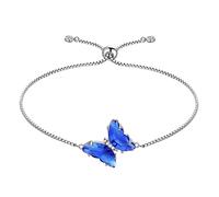 Aurora Tears Blue Butterfly Heart Bracelets Women 925 Sterling Silver Animal Butterflies September Created Sapphire Birthstone Link Adjustable Bracelet Crystal Wedding Birthday Jewelry DB0119S