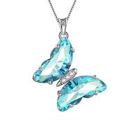 Aurora Tears Blue Butterfly Heart Necklace Women 925 Sterling Silver Animal Butterflies Pendant Crystal Wedding Birthday Jewelry DP0311H