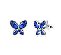 Aurora Tears Blue Butterfly Studs Earrings Women 925 Sterling Silver Animal Butterflies September Birthstone Sapphire Earring Stud Crystal Wedding Birthday Jewelry DE0229S