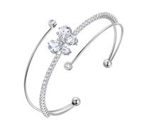 Aurora Tears Butterfly Adjustable Bracelet with April Birthstone Crystal Bangle Silver Plated Open Bracelets Jewelry for Women CB0014W
