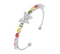 Aurora Tears Butterfly Adjustable Bracelet with Colored Zircon Silver Pltaed Open Bangle with Crystal Jewelry CB0012W