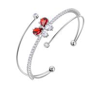Aurora Tears Butterfly Adjustable Bracelet with January Birthstone Crystal Bangle Silver Plated Open Red Bracelets Jewelry for Women CB0014J