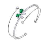 Aurora Tears Butterfly Adjustable Bracelet with May Birthstone Crystal Bangle Silver Plated Open Green Bracelets Jewelry for Women CB0014G