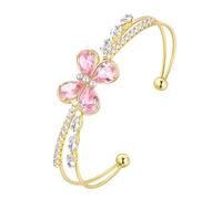 Aurora Tears Butterfly Adjustable Bracelet with Pink October Birthstone 18K Gold Plated Open Cuff Bangle Jewelry for Women CB0013Y