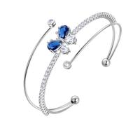 Aurora Tears Butterfly Adjustable Bracelet with September Birthstone Crystal Bangle Silver Plated Open Blue Bracelets Jewelry for Women CB0014S
