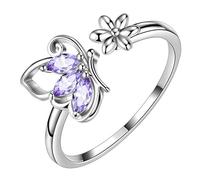 Aurora Tears Butterfly Adjustable Rings 925 Sterling Sliver December Birthstone Purple Turquoise Opening Ring Animals Jewelry Gift for Women and Girls DP0077D