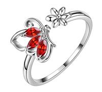 Aurora Tears Butterfly Adjustable Rings 925 Sterling Sliver January Birthstone Red Garnet Opening Ring Animals Jewelry Gift for Women and Girls DP0077J