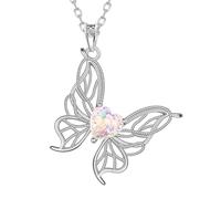 Aurora Tears Butterfly April Birthstone Necklaces 9 25 Sterling Silver Animals Pendant Necklace with Fireworks Cut CZ Birthstone Jewelry for Women DP0392W