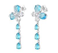 Aurora Tears Butterfly Dangle Earrings Silver Plated Blue Crystal Drop Earrings Silver Needle Posts Fashion Jewelry for Women CE0014W