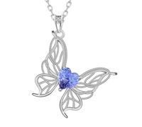 Aurora Tears Butterfly December Birthstone Necklaces 9 25 Sterling Silver Animals Pendant Necklace with Fireworks Cut CZ Birthstone Jewelry for Women DP0392D