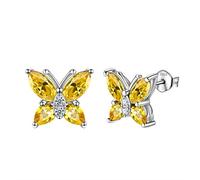 Aurora Tears Butterfly Earrings 925 Sterling Sliver November Birthstone Yellow Topaz Stud Animals Earrings Jewelry Gift for Women and Girls DE0160N